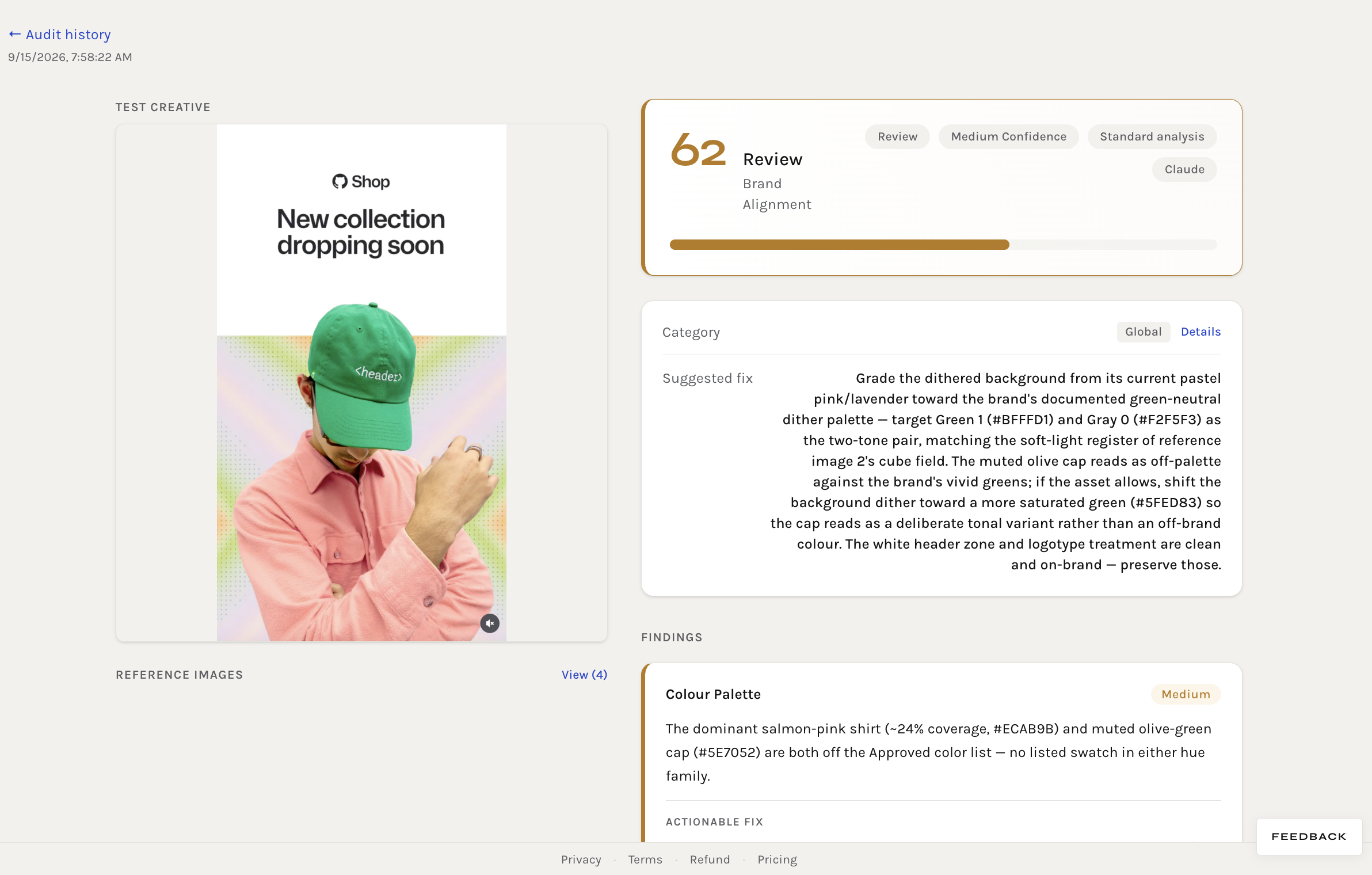 Completed Keline audit with score and suggested fixes