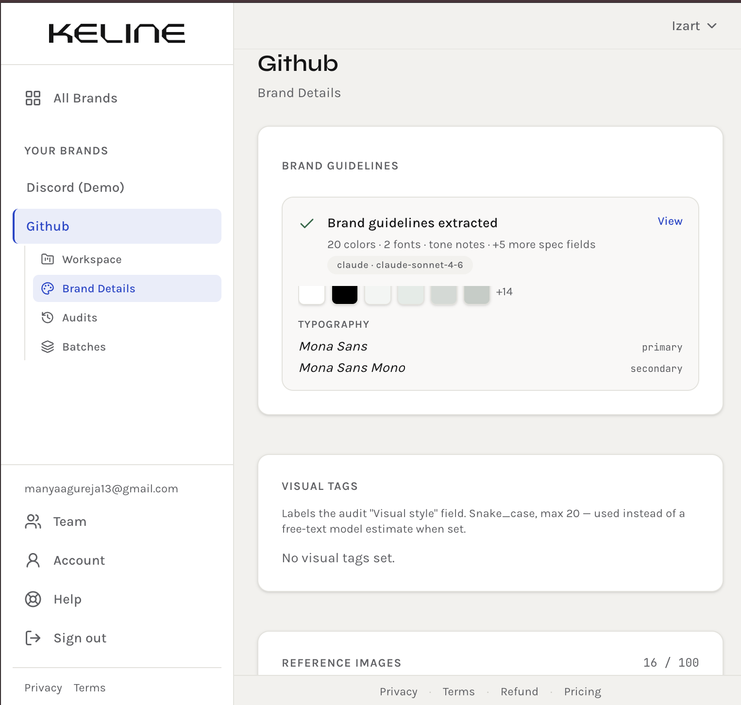 Brand guidelines extracted in Keline