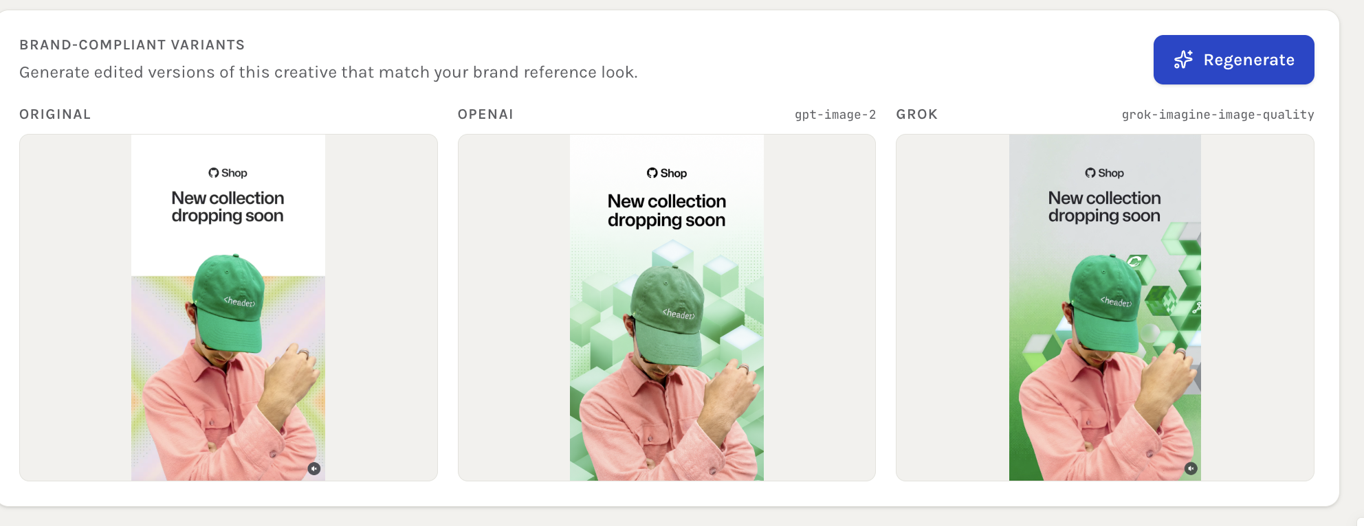 Original creative alongside generated brand-compliant variants